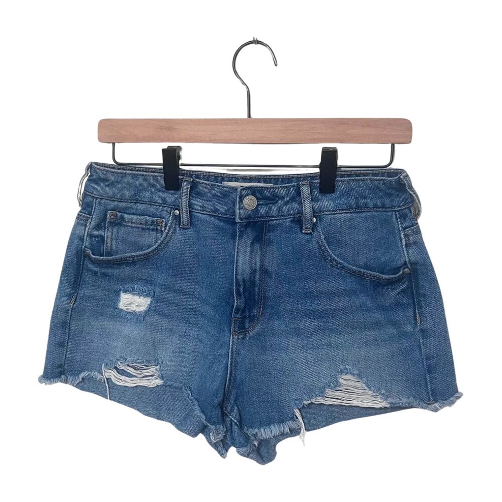 PacSun Medium Wash Ripped High Waisted Denim Festival Shorts - Size 28